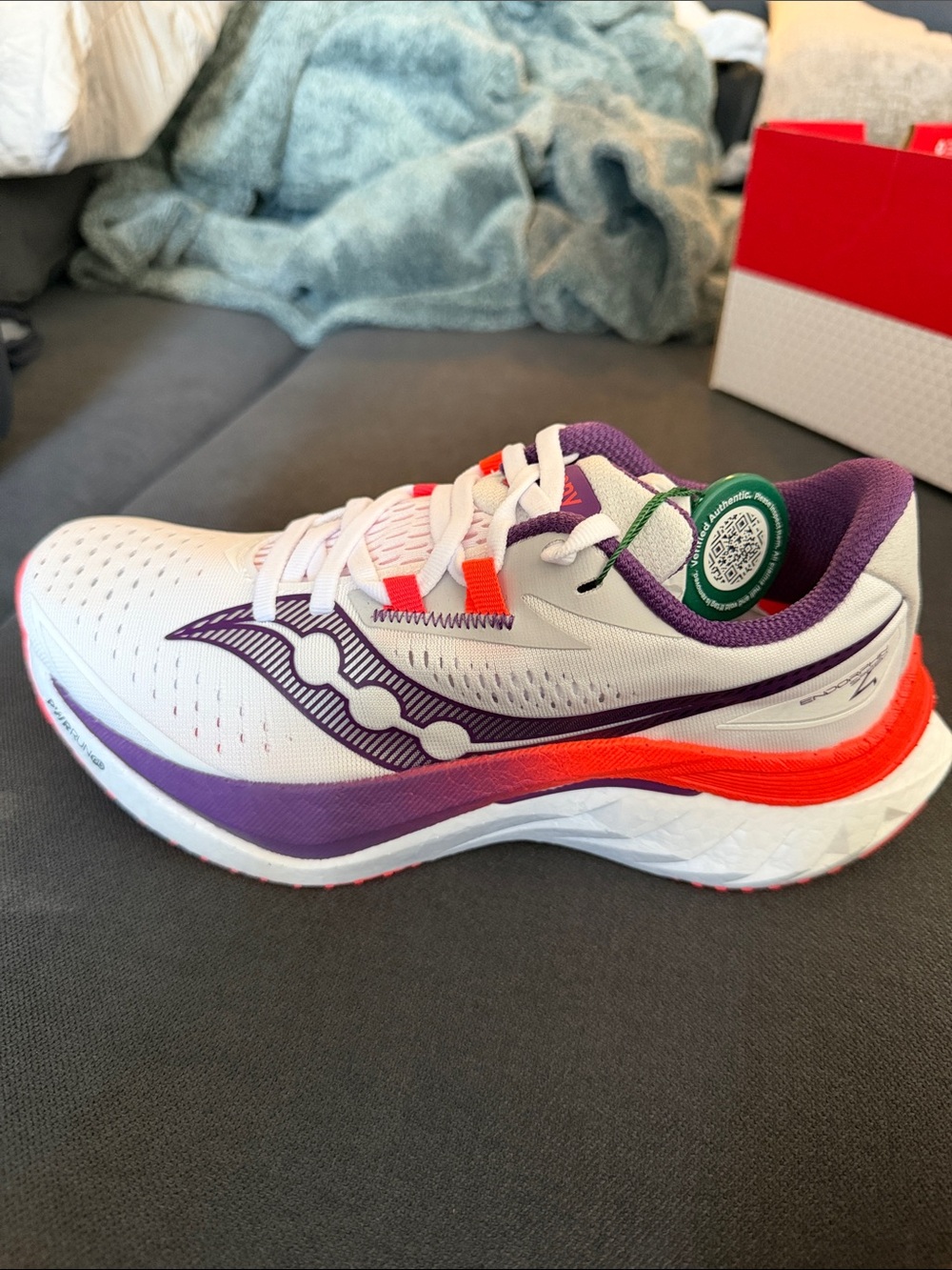 Saucony Women's White Purple Athletic Running Shoes with Orange Accents